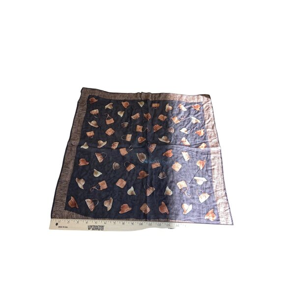 Talbots Womens 100% Silk Brown Black Scarf With Hat Purse Bag Pattern - Picture 1 of 4